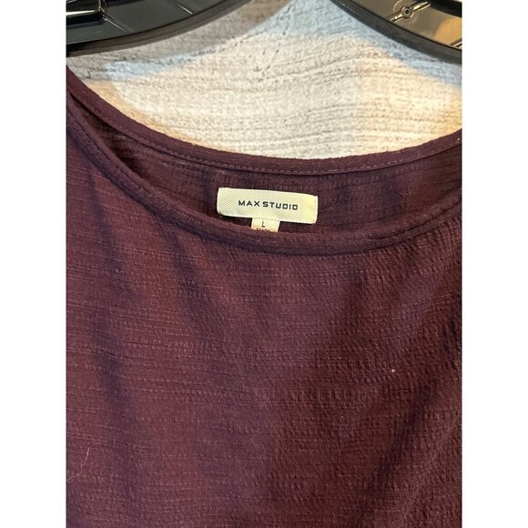 Max Studio Maroon Ruched Sleeve Top Size L - Picture 2 of 4